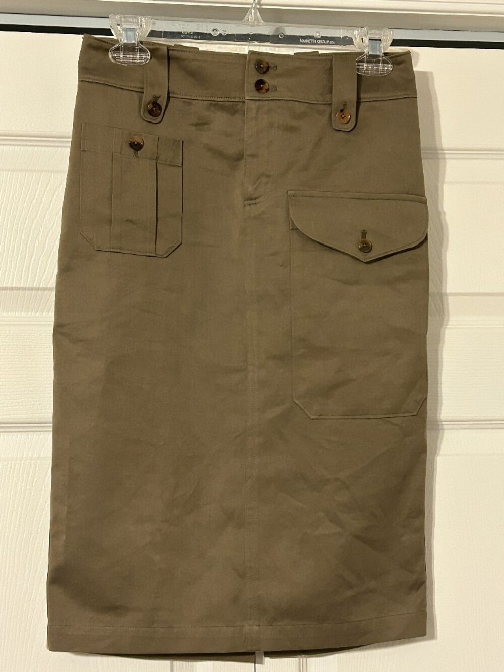 RALPH LAUREN Sz 4 Khaki Olive Green Cotton & Silk Utility Cargo Skirt